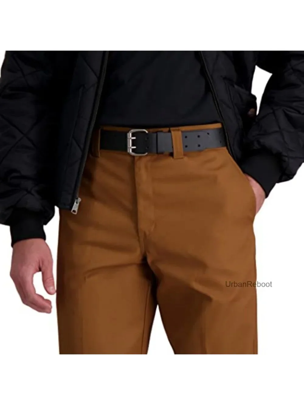 Men's Leather Belt with Roller Double-Prong Buckle - Fully Adjustable